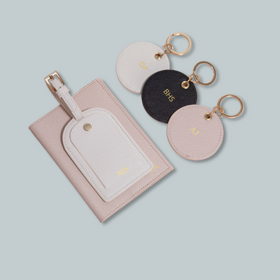 luggage tag, passport holder and keychains