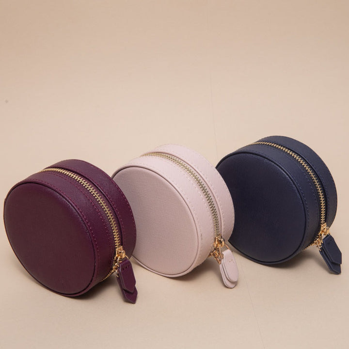 clara navy round jewelry case