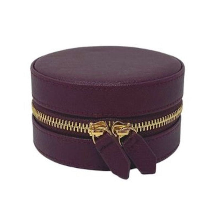 Clara Burgundy Round Jewelry Case