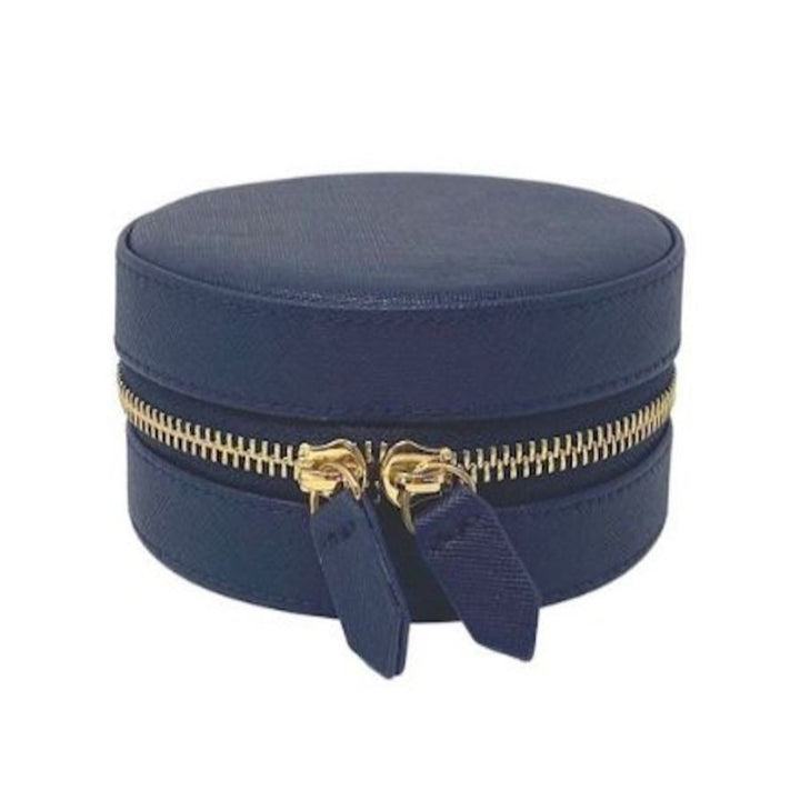 Clara Navy Round Jewelry Case