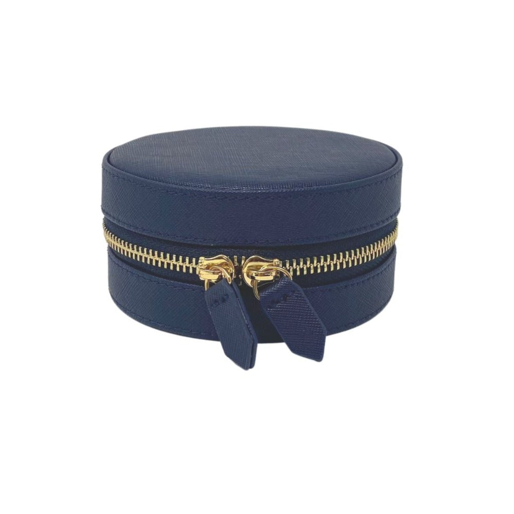 clara navy round jewelry case