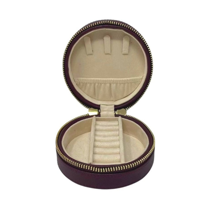 Clara Burgundy Round Jewelry Case